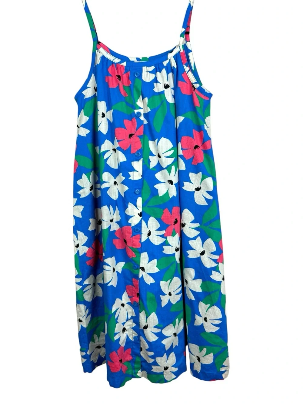 Hanna Andersson sleeveless button-up dress in a hibiscus floral print sz 12